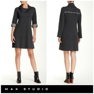 MaxStudio Rolled Sleeve Cowl Neck Shift Dress